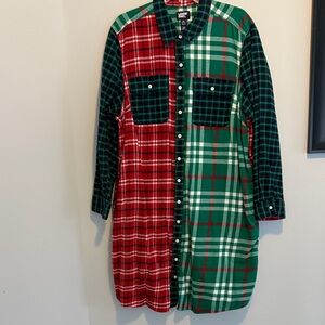 Lands' End Red and Green Plaid Shirt Dress